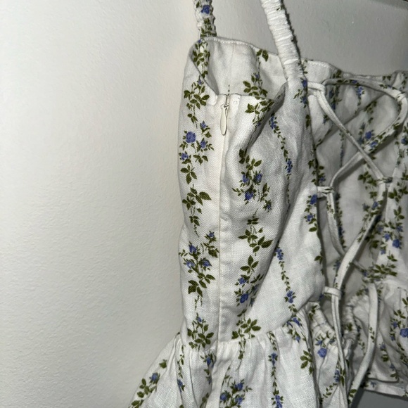 Reformation Barton Top, Sz0, White / Green Floral Corset Lace Ruffle Hem - Picture 10 of 15